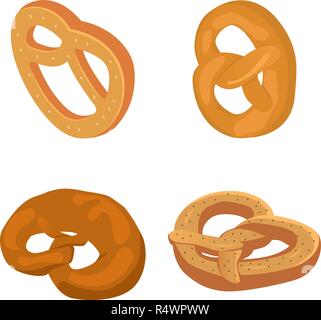 Pretzel sticks oktoberfest bagel bread icons set. Isometric illustration of 4 pretzel sticks oktoberfest bagel bread vector icons for web Stock Vector