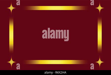 Stylish Rectangle Frame with 4 Stars Isolated on Red Background. Vector Graphic Frame for design, card, invitation, print for Christmas, New Year, etc Stock Vector
