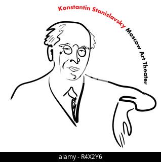 Portrait of a famous Russian teacher, director, actor, writer, founder of the Moscow Art Theater Stanislavsky Stock Vector