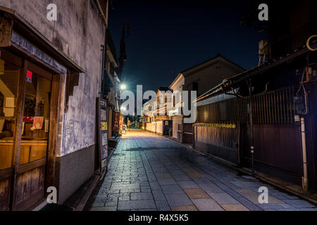 Night in old town Kawagoe. Known as little Edo it has a preserved warehouse district. Stock Photo