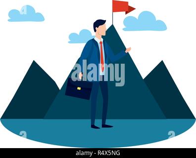 successful businessman avatar in front mountains cartoon vector illustration graphic design Stock Vector