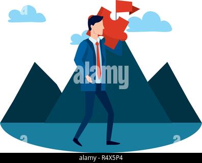 successful businessman avatar in front mountains cartoon vector illustration graphic design Stock Vector