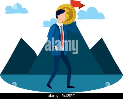 successful businessman avatar in front mountains cartoon vector illustration graphic design Stock Vector