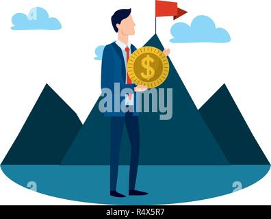 successful businessman avatar in front mountains cartoon vector illustration graphic design Stock Vector