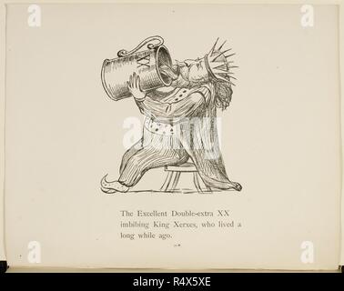 King Xerxes drinking from large jug Illustration and verse from Nonsense Botany Animals and other poems written and drawn by Edward Lear. Nonsense Botany, and Nonsense Alphabets, Fifth edition. Frederick Warne & Co.: London & New York, 1889. Source: Cup.400.a.42 72. Language: English. Stock Photo