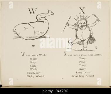 Whale and King Xerxes Illustrations and verses from Nonsense Alphabets drawn and written by Edward Lear. . Nonsense Botany, and Nonsense Alphabets, Fifth edition. Frederick Warne & Co.: London & New York, 1889. Source: Cup.400.a.42 86. Language: English. Stock Photo