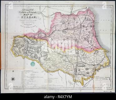 Railway map of Durham. Collins' Railway and Telegraph map of Durham, divi. London : Henry George Collins, [1854]. Source: Maps.1.a.84,. Language: English. Stock Photo