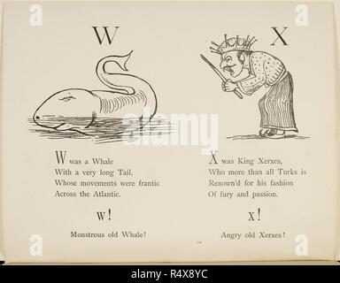 Whale and King Xerxes Illustrations and verses from Nonsense Alphabets drawn and written by Edward Lear. . Nonsense Botany, and Nonsense Alphabets, Fifth edition. Frederick Warne & Co.: London & New York, 1889. Source: Cup.400.a.42 112. Language: English. Stock Photo