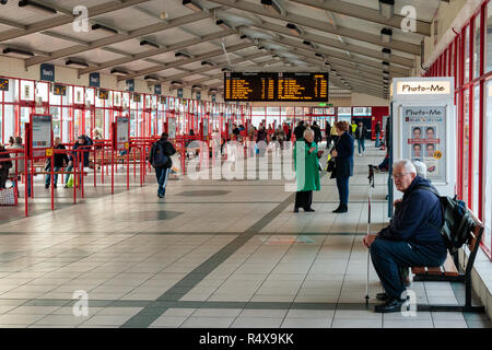 Unidentified people inside Dewsbury bus station Stock Photo