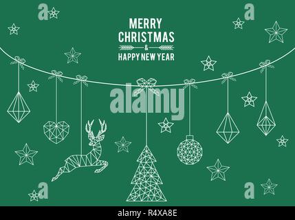Geometric Christmas card, simple, modern line art, set of vector graphic design elements Stock Vector