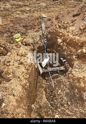 The installation of steel in a trench for a house foundation Stock ...