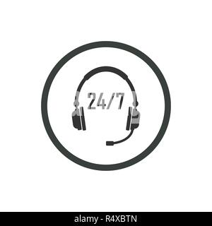 24 hour call center icon. Vector illustration, flat design. Stock Vector