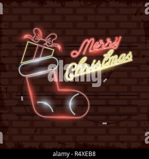 merry christmas card neon lights Stock Vector