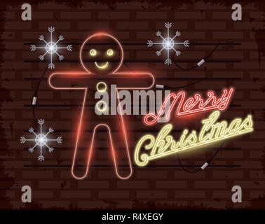 merry christmas card neon lights Stock Vector