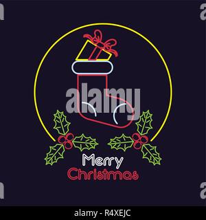 merry christmas card neon lights Stock Vector