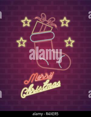 merry christmas card neon lights Stock Vector