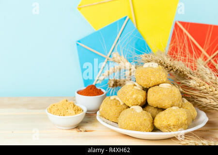 Makar Sankranti festival card - symbols Stock Photo