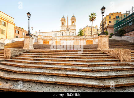 Nobody around and empty of tourists the upper section of the Spanish Steps and church of Trinità dei Monti. Stock Photo