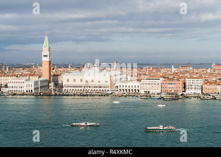 VENICE, ITALY - DECEMBER 2014: View over San Marco square and Palazzo Ducale from San Giorgio Maggiore island. Stock Photo