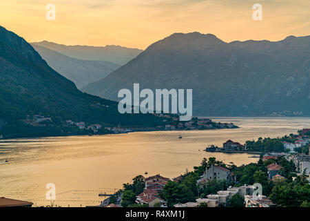 Sunset at the Bay of Kotor in Montenegro Stock Photo