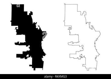Milwaukee City (United States cities, United States of America, usa city) map vector illustration, scribble sketch City of Milwaukee map Stock Vector