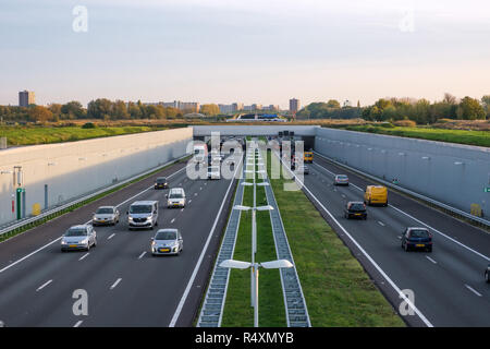 A4 deepened motorway Rotterdam-The Hague, afternoon traffic Stock Photo
