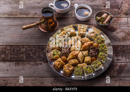 Middle Eastern dessert sweets for coffee, copy space Stock Photo