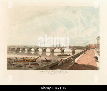 A View of Waterloo Bridge from the East end of Somerset House Terrace, in the early 19th century.  From an engraving by J.C. Stadler dated 1818, after a work by Thomas Homer Shepherd. Stock Photo