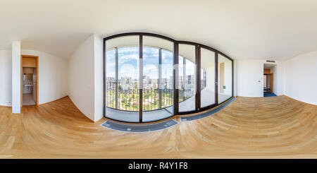 360 degree panoramic view of Panorama of modern white empty loft apartment interior living hall room, full 360 seamless panorama in equirectangular spherical projection,  skybox V