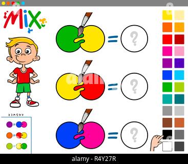 Cartoon Illustration of Mixing Colors Educational Game for Kids Stock Vector