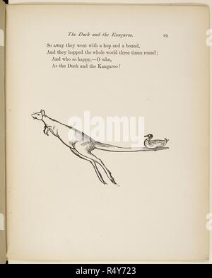 Kangaroo leaping with a duck on its tail Verse and illustrations from A Book of Nonsense by Lear. . A Book of Nonsense ... With all the original pictures and verses. George Routledge & Sons: London, England [1910.]. Source: 12812.bb.26 19. Language: English. Author: LEAR, EDWARD. Stock Photo