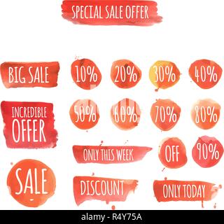 set of watercolor sale and discount labels Stock Vector