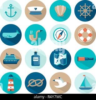 set of beautiful nautical flat icons Stock Vector
