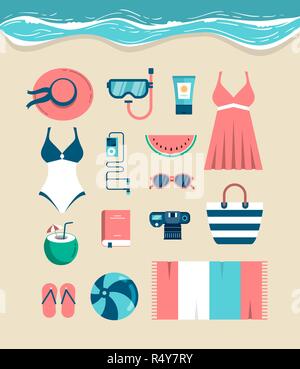 Beautiful set of beach essentials Stock Vector