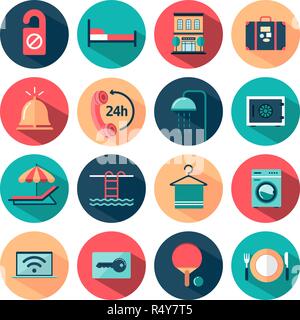 set of flat long shadow hotel icons Stock Vector