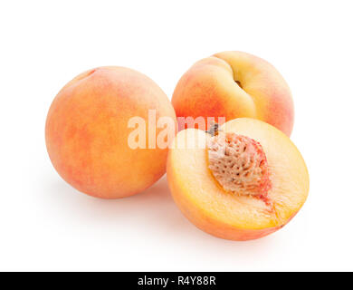 Peaches. Fresh peaches isolated on white background. Peach in a cut Stock Photo