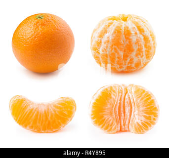 tangerine or clementine and peeled segments isolated on white background with clipping path Stock Photo