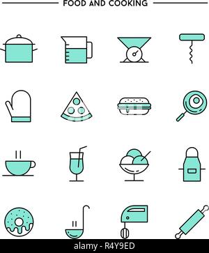 set of flat design, thin line food and cooking icons Stock Vector