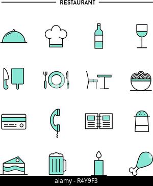 set of flat design, thin line restaurant icons Stock Vector