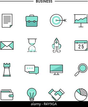 set of thin line flat business icons Stock Vector