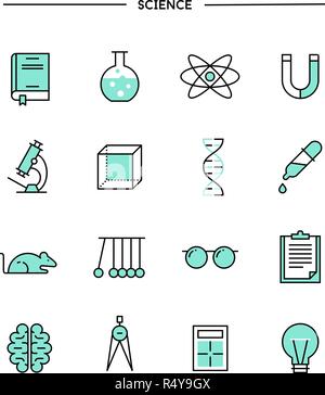 set of flat design, thin line science icons Stock Vector