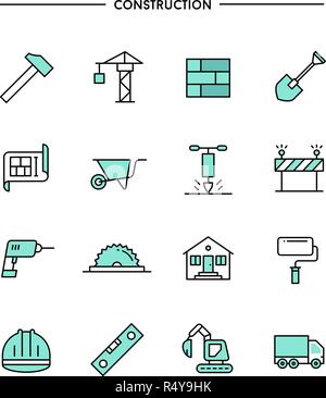 set of flat design, thin line construction icons Stock Vector