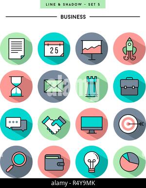 set of flat design,long shadow, thin line business icons Stock Vector