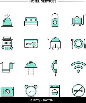 set of flat design, thin line hotel services icons Stock Vector