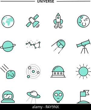 set of flat design, thin line universe icons Stock Vector