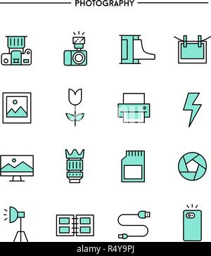 set of flat design, thin line photography icons Stock Vector