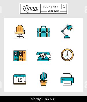 set of flat design line icons of office elements Stock Vector