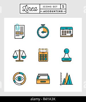 Set of flat design thin line icons of accounting elements Stock Vector