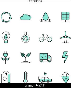 set of flat design, thin line ecology icons Stock Vector