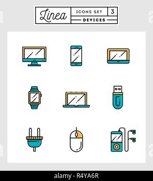 set of flat design line icons of devices Stock Vector
